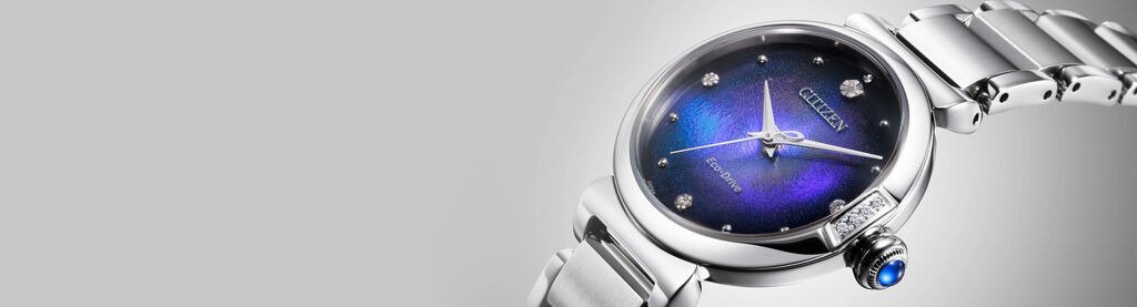 Women's New Arrival Watches; Image of Citizen L Mae watch model EM1060-87L on a gray background