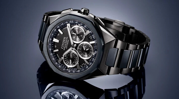 New Arrivals, featuring ATTESA watch model CC4106-74E on a reflective navy background