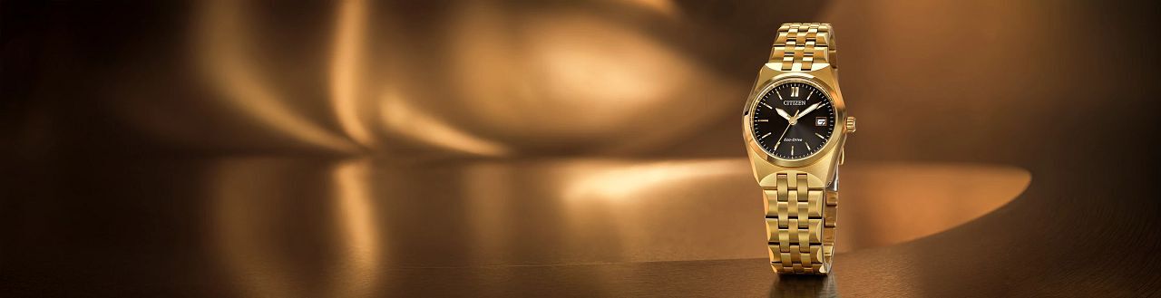 Women's Corso watches, featuring an image of Corso model EW2293-56E on a gold background