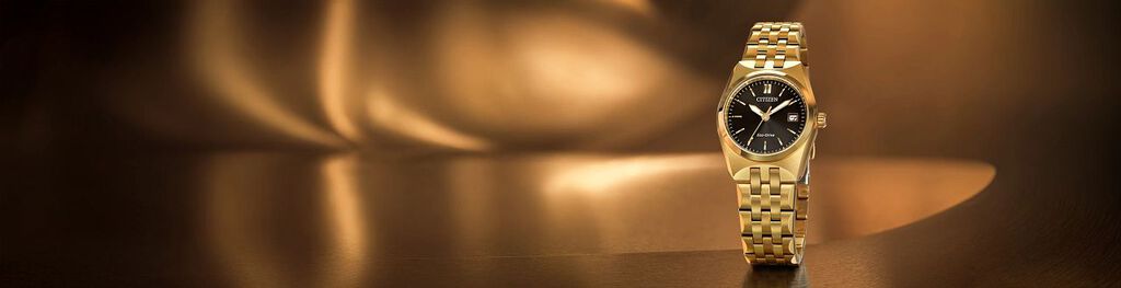 Women's Corso watches, featuring an image of Corso model EW2293-56E on a gold background