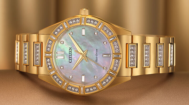 Women's Gold-Tone watches, featuring Silhouette Crystal model EM1022-51D image.
