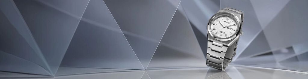 Zenshin watches; Image of Zenshin Three-hand watch model AW0130-85A on a gray geometric background