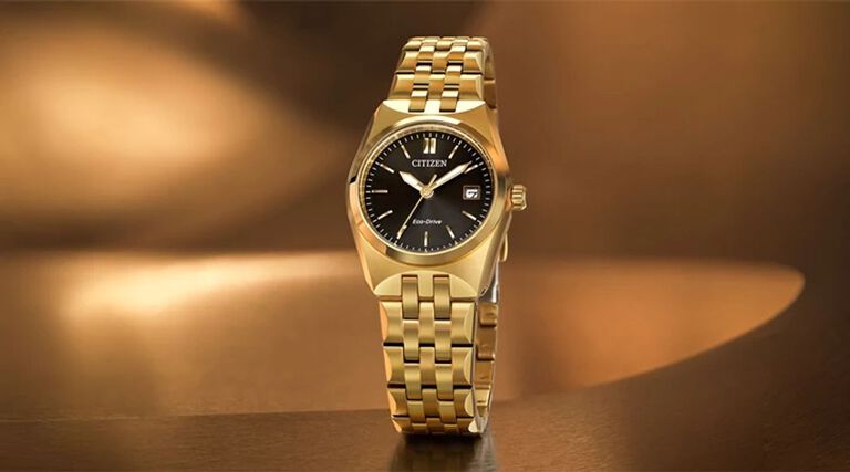 Women's Corso watches, featuring an image of Corso model EW2293-56E on a gold background