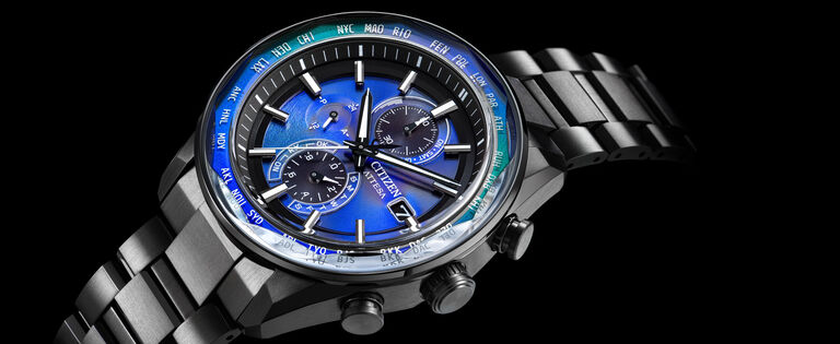 ATTESA watches; Featuring a detail image of the face of the ATTESA watch model AT8314-53L