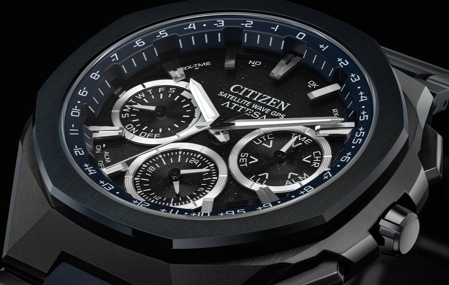 Image of ATTESA watch model CC4106-74E showing detail of the watch face
