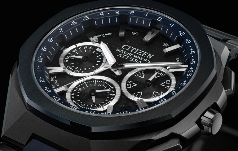 Image of ATTESA watch model CC4106-74E showing detail of the watch face