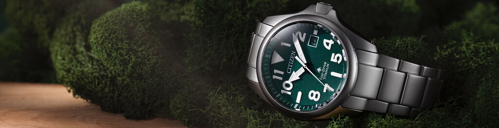 Men's and Women's Eco-Drive watches, featuring Promaster Tough model BN0241-59W image.