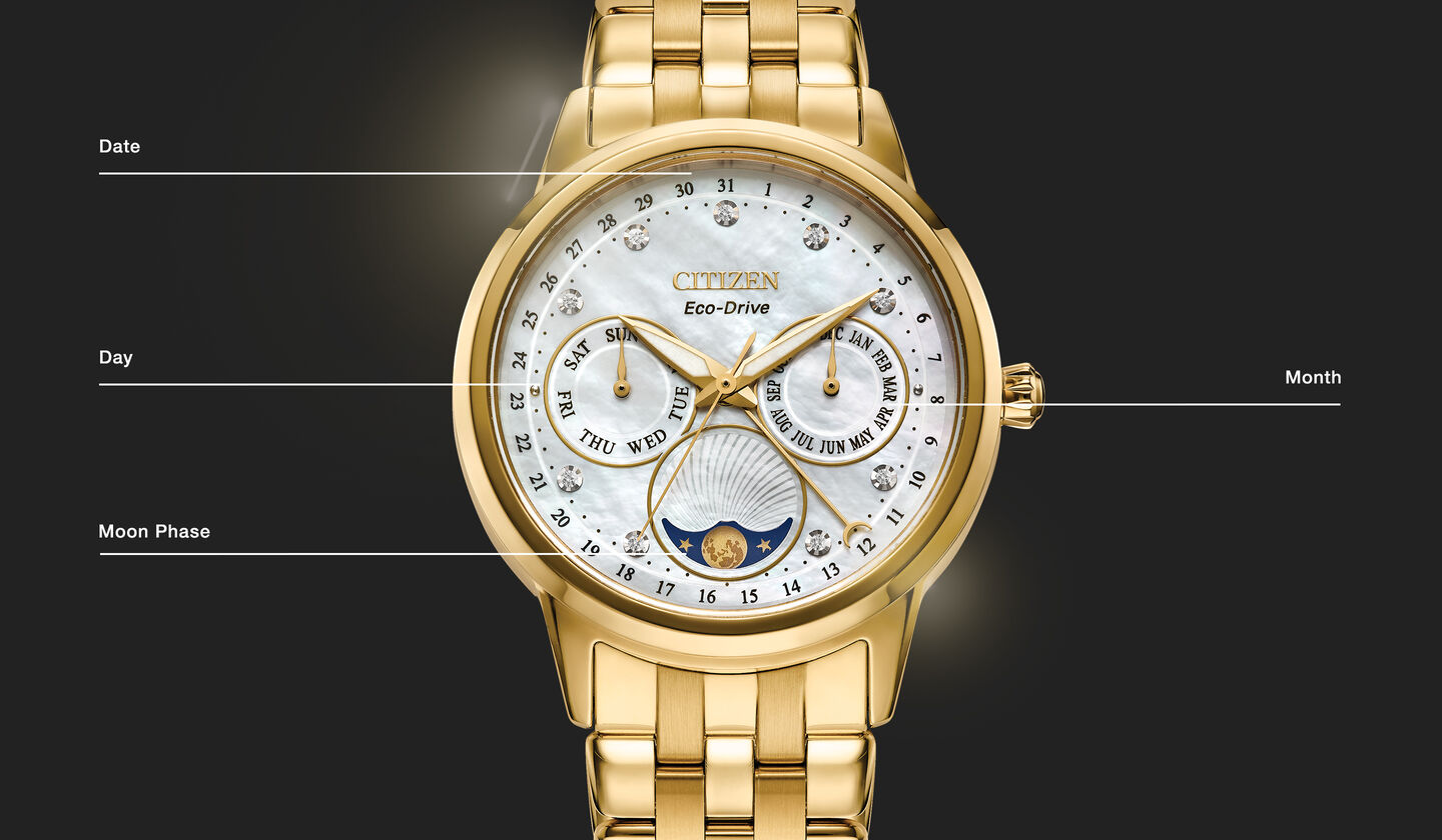 Watch diagram showing features of Women's Calendrier model FD0002-57D