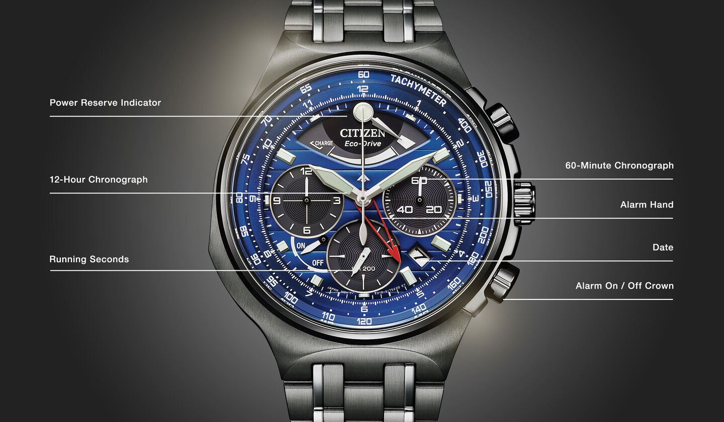 Watch diagram showing features of Caliber 2100 model AV0097-51L