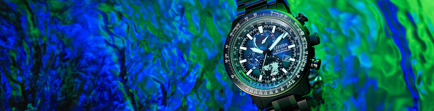 Shop Promaster Geo Trekker watches. Banner image featuring model BY3005-56E.