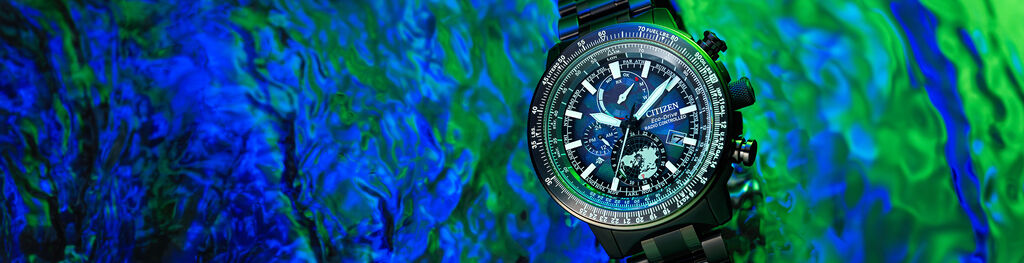 Shop Promaster Geo Trekker watches. Banner image featuring model BY3005-56E.