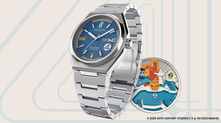 Citizen | Marvel featuring an image of The Fantastic 4: First Steps watch model AW0131-66W and coin.