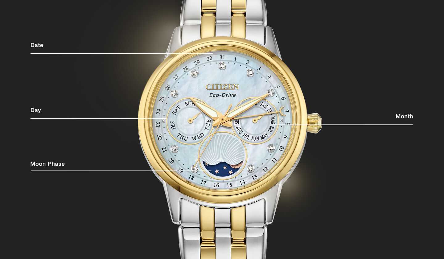 Watch diagram showing features of Women's Calendrier model FD0004-51D