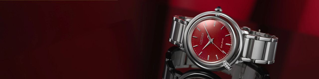 Image of Citizen L Arcly watch model EM1091-67X on a red background
