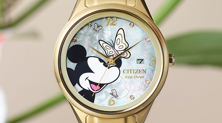 Image of Mickey Flutterby watch model FE6192-51D on a floral background