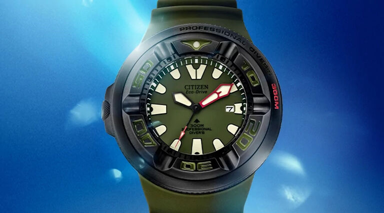 Citizen Promaster Dive/Sea watches. Featuring the Promaster Dive "Ecozilla" model image (BJ8057-09X).