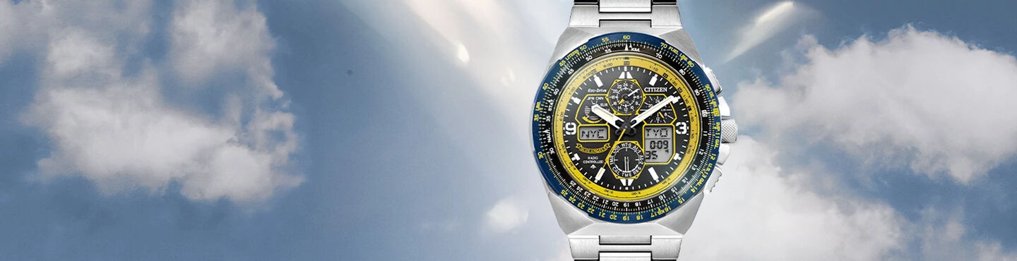 Shop Men's Blue Angels watches. Banner image featuring model JY8125-54L.