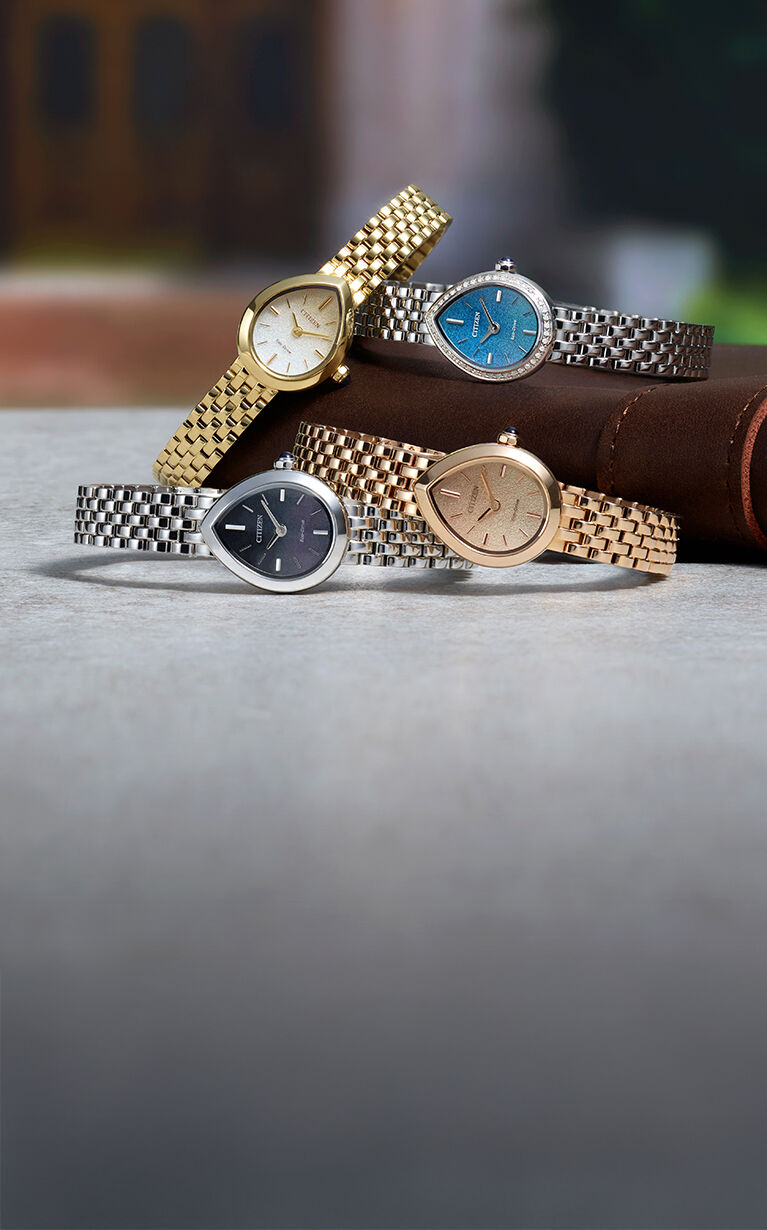 Featuring the Citizen Rainell Mini watch models EX1552-59A, EX1550-54A, EX1550-54E, and EX1553-56X