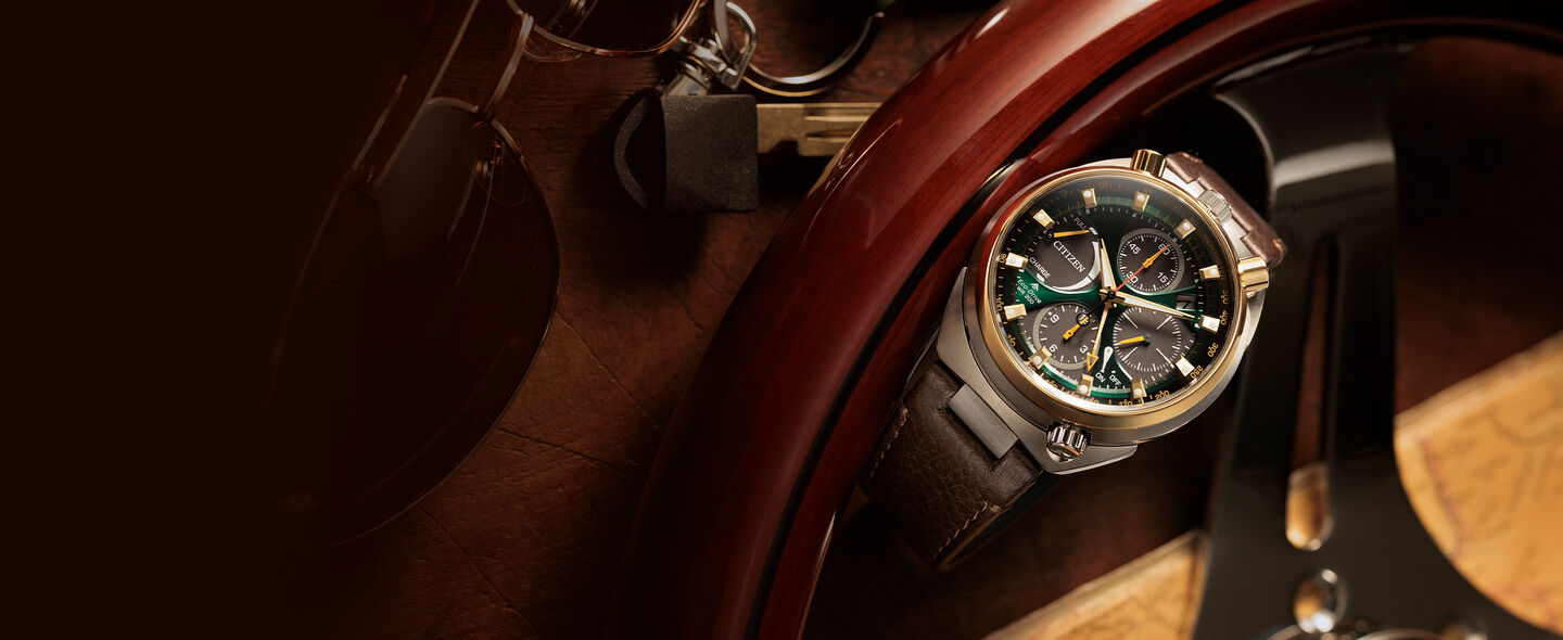 Featuring Citizen Tsuno Chrono Eco-Drive watch featuring the model AV0104-06W