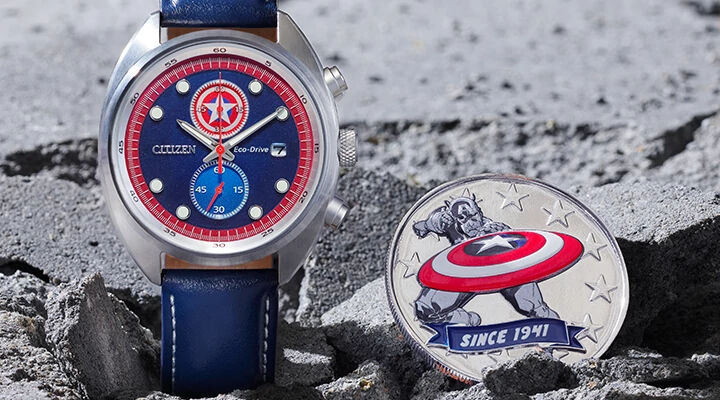 Featuring the Marvel Caption America watch model CA7046-46W